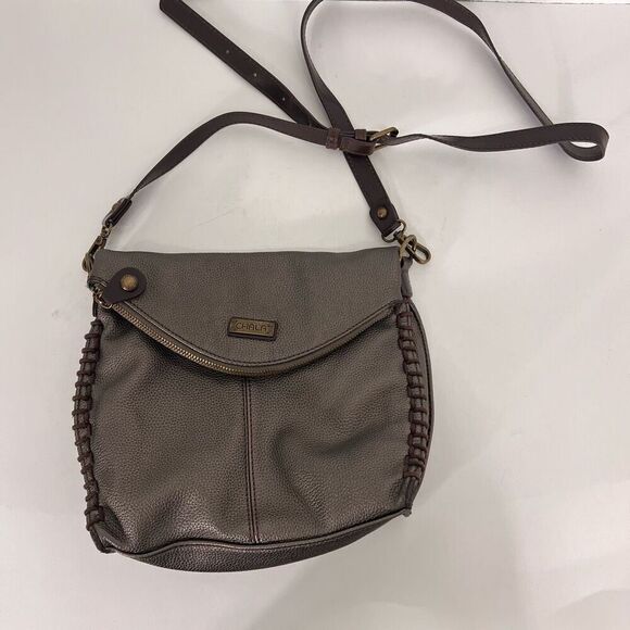Chala Brown Pebbled Metallic Faux Leather Crossbody Purse - Picture 1 of 11